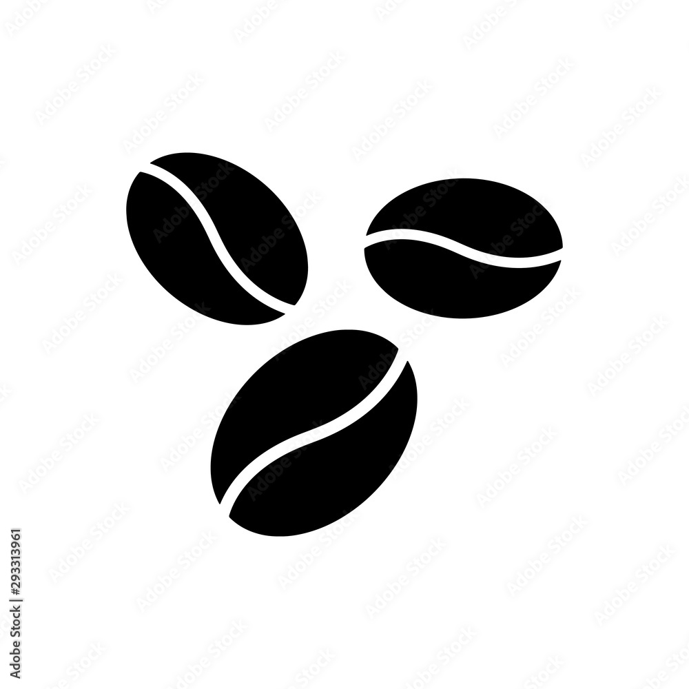 Coffee bean icon isolated on white background, black flat vector sign, symbol emblem 