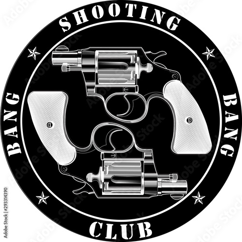  shooting club logo - vector image with two revolvers and inscription