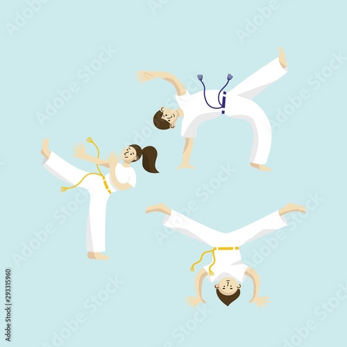 Capoeira set. Capoeira dancers.Vector illustration.