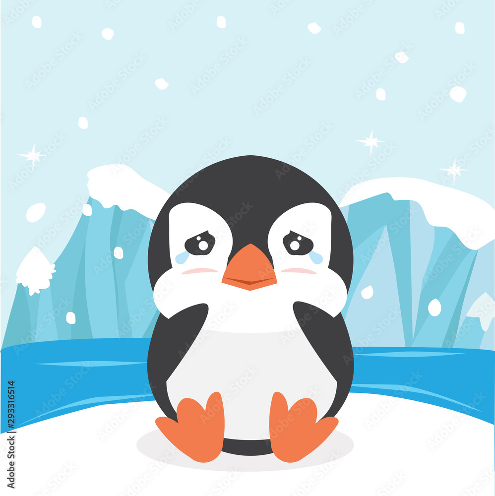 Obraz premium Cute penguin crying on ice floe