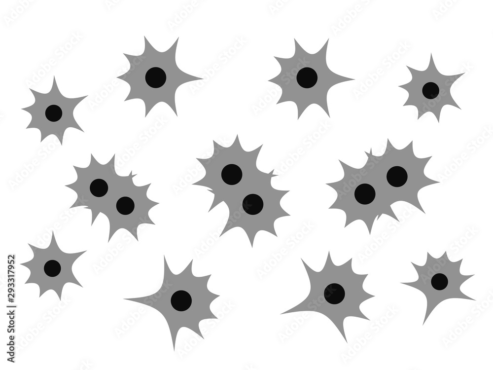 Bullet holes. Black bullet vector broken