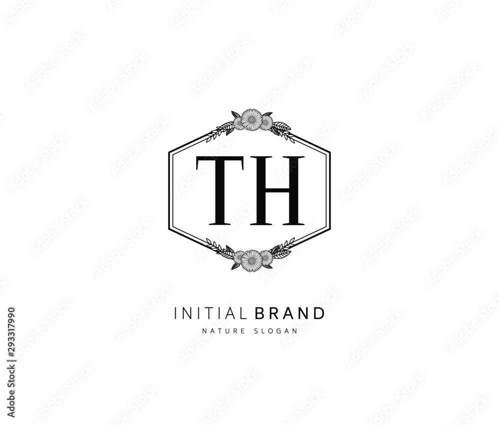 T H TH Beauty vector initial logo, handwriting logo of initial signature, wedding, fashion, jewerly, boutique, floral and botanical with creative template for any company or business.