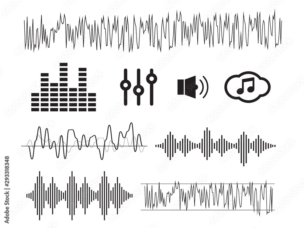 Sound waves. Music technology, stereo equalizer. Voice wave form