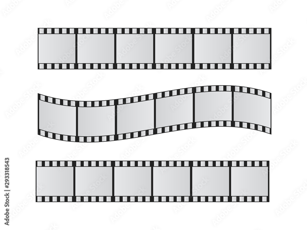 Slide film frame set. Film reel and roll 35mm vector