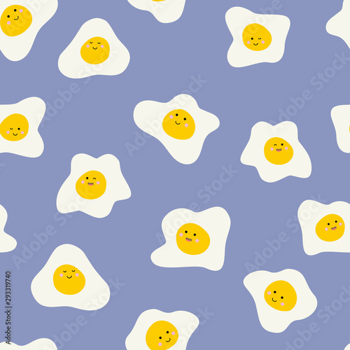Cute food - funny set of omelet eggs seamless pattern