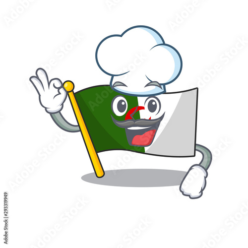 Chef flag algeria fluttering on cartoon pole