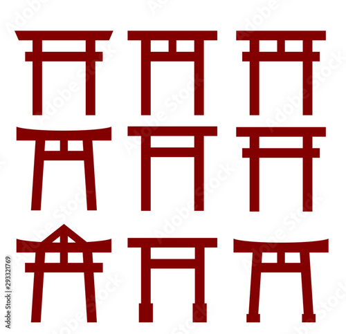 	ベクター　鳥居　正月　アイコン　セット