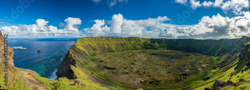 Whole Rano kau volcanic crater panoramic view with Tangata matu islets photo