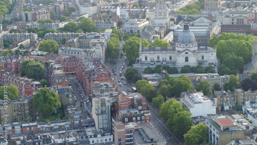 Aerial establishing shot featuring Knightsbridge traffic and surrounding listed buildings Aerial establishing shot featuring Knightsbridge traffic and surrounding listed buildings