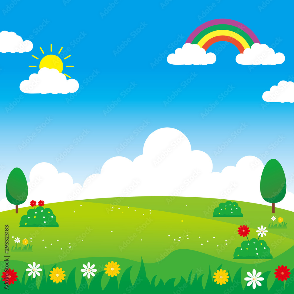 Landscape vector illustration with funny design suitable for kids background  Stock Vector | Adobe Stock