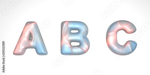 Letter lunar texture with warm waves of light, capital letter or capital letter abc in 3D illustration with or gray surface of the moon texture isolated on white background.