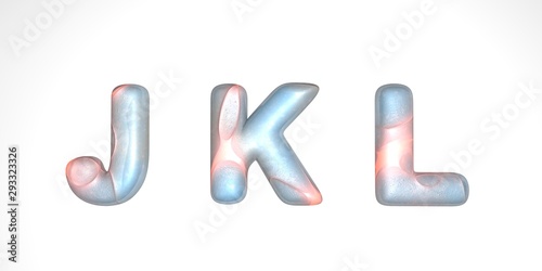 Letter lunar texture with warm waves of light, capital letter or capital letter jkl in 3D illustration with or gray surface of the moon texture isolated on white background.
