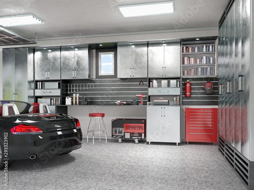 Valokuvatapetti Modern garage interior. 3d illustration