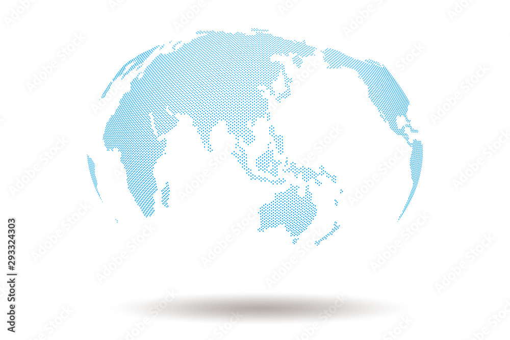 World Map 3d Design with Blue Dot shape On white Background , Present many continent of the world