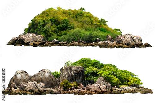 Tableau sur toile The trees on the island and rocks. Isolated on White background