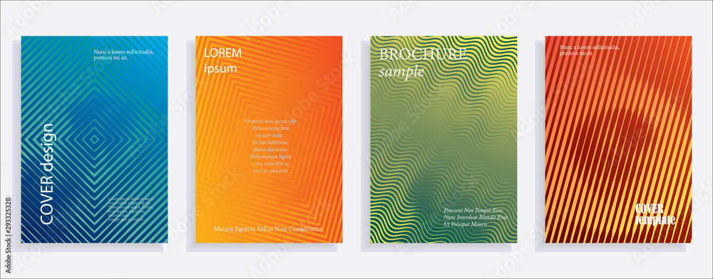 Plakat Minimalistic cover design templates. Set of layouts for covers of books, albums, notebooks, reports, magazines. Line halftone gradient effect, flat modern abstract design. Geometric mock-up texture