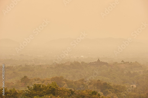 View of landscape in Borobudur, a 9th-century Mahayana Buddhist temple in Magelang, Central Java, Indonesia, and the world's largest Buddhist temple photo