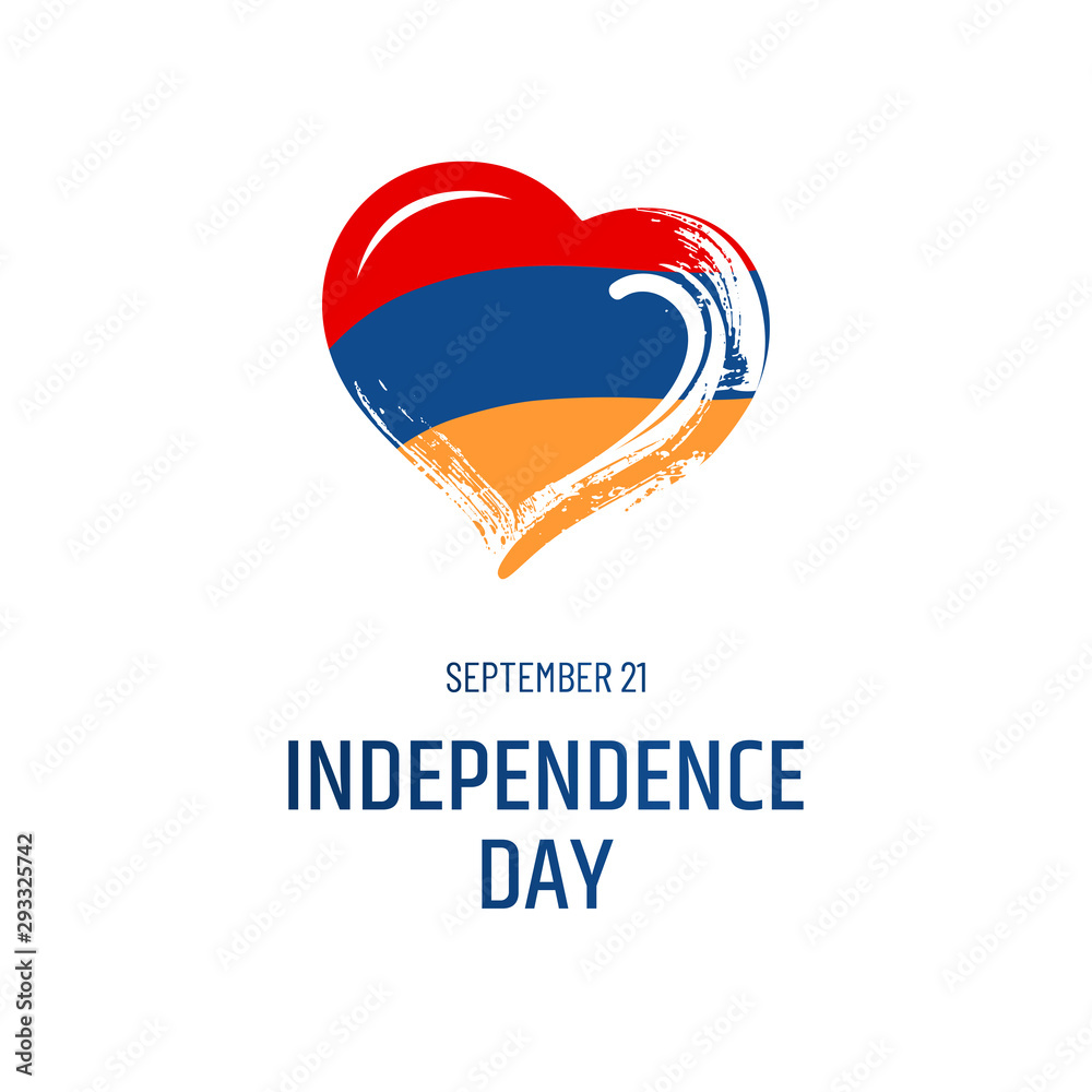 Armenian national holiday. September 11 - Independence Day. Text, Hand-drawn heart and symbol of country - flag isolated on white background.