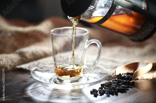 Brewed tea on a serving table