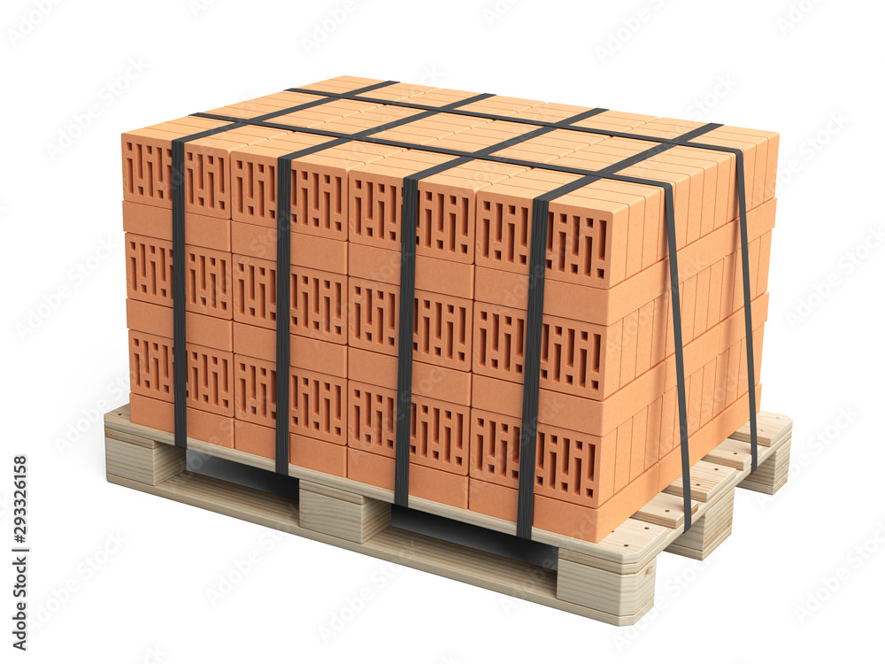 Stack of bricks on wooden pallet. Stack of bricks on wooden pallet.