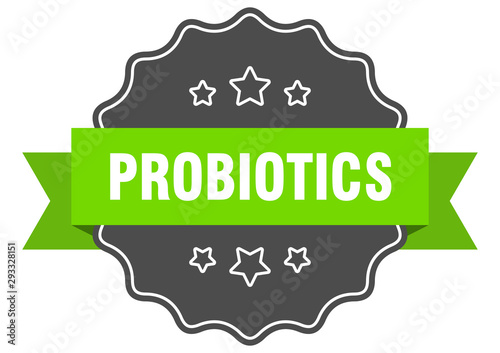 probiotics isolated seal. probiotics green label. probiotics