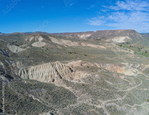 Sensational aerial  picturesque images of the John Day Fossil Beds Overlook and valley of Grant County in Dayville, Oregon