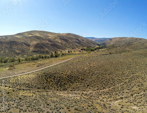 Sensational aerial  picturesque images of the John Day Fossil Beds Overlook and valley of Grant County in Dayville  Oregon