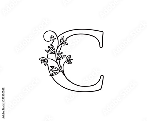 Nature letter C leaf icon logo design, floral logo C icon design. hand drawn floral with letter.