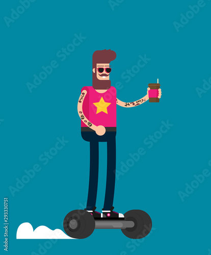 Colorful flat vector hipster on gyroscooter