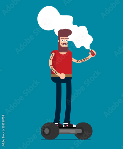 Colorful flat vector hipster on gyroscooter