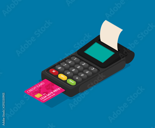 Cashbox Card Reader Vector Isometric Color Icon