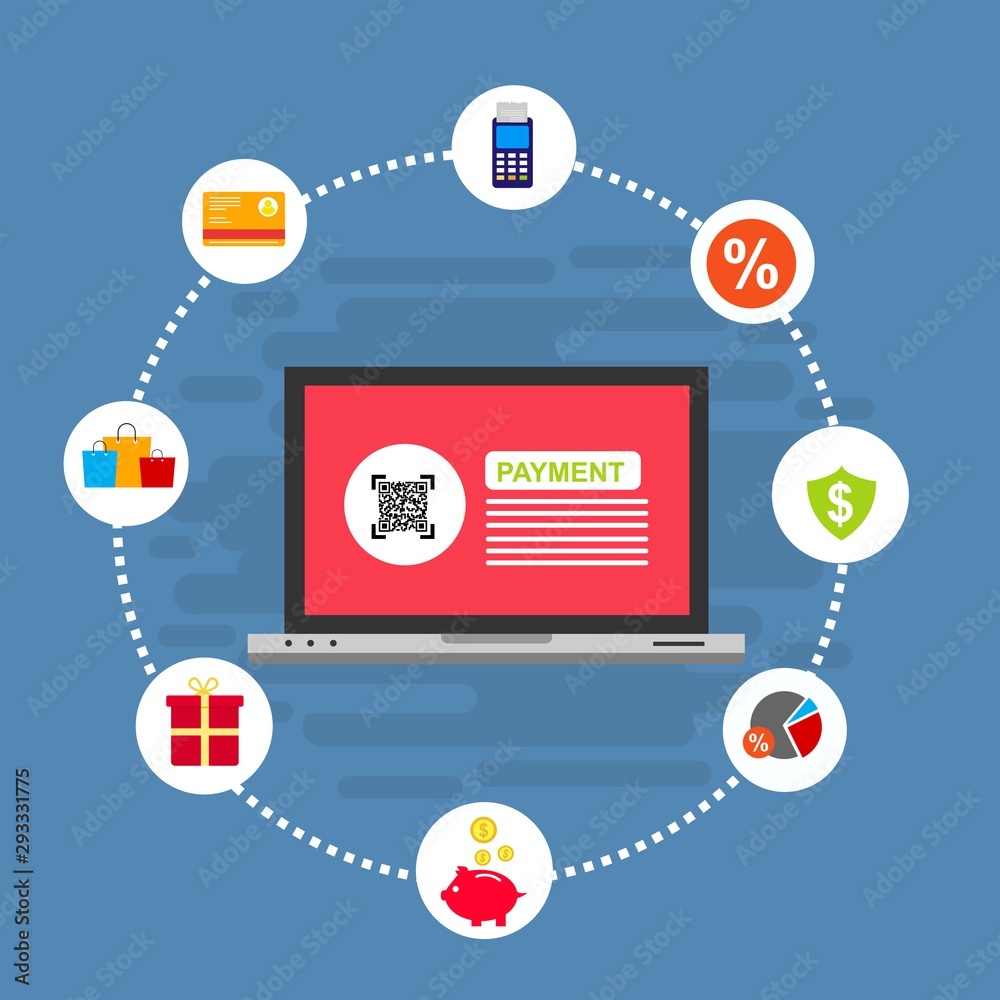 Illustration of vector flat design business composition with online shop
