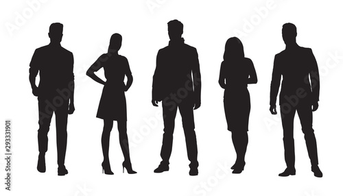 Business people, group of standing businessmen and businesswomen. Set of isolated vector silhouettes