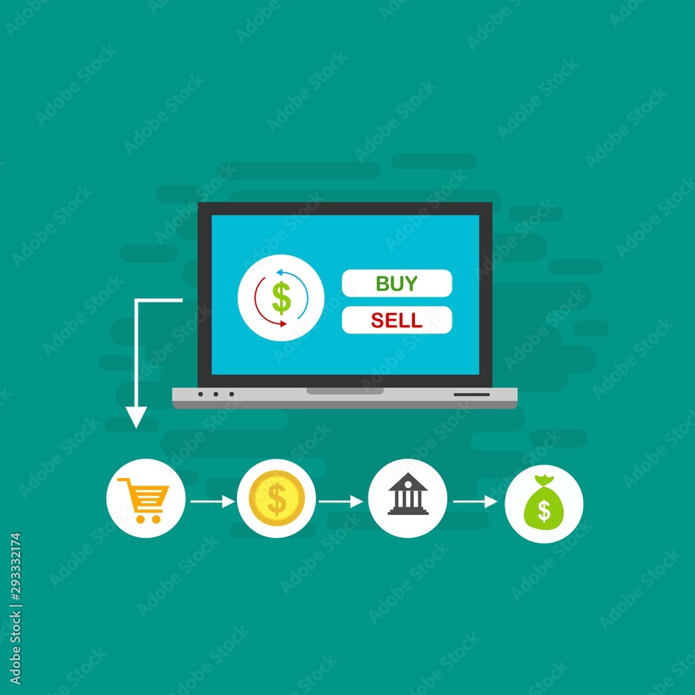 Illustration of vector flat design business composition with online shop Illustration of vector flat design business composition with online shop