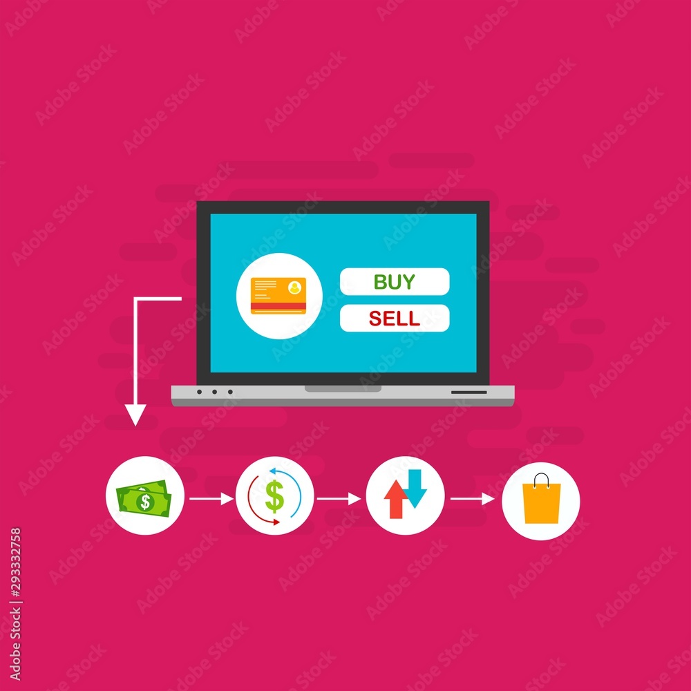 Illustration of vector flat design business composition with online shop Illustration of vector flat design business composition with online shop