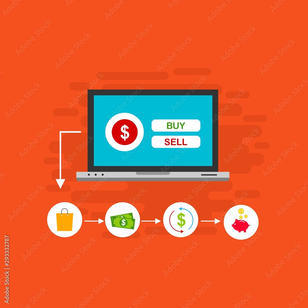 Illustration of vector flat design business composition with online shop Illustration of vector flat design business composition with online shop