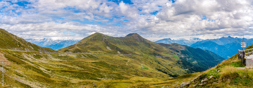 Panoramic view from Pennes Pass to the valley in South Tyrol - Italy