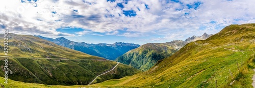 Panoramic view at the Valley with road to Pennes Pass in South Tyrol - Italy