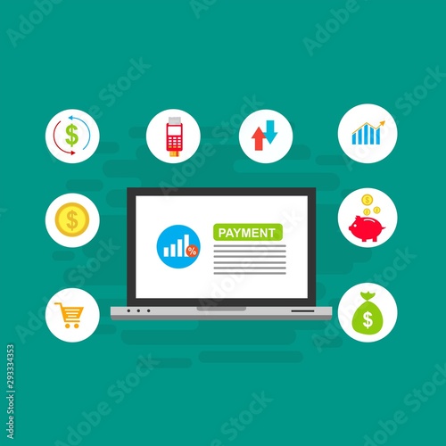 Illustration of vector flat design business composition with online shop