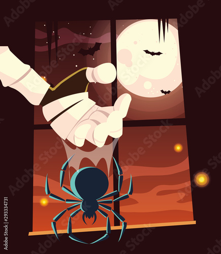 Halloween mummy hand and spider vector design