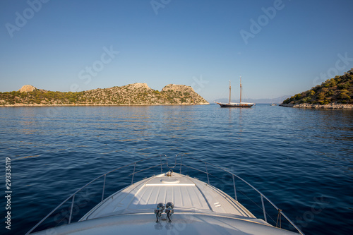Summer morning beautiful seascape off the coast of Agistri island, Saronic Gulf, Greece. © vikakurylo81