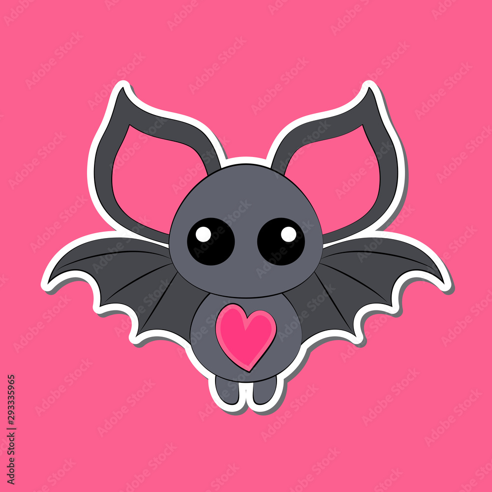 Happy Halloween! Funny cartoon little  bat on pink background with shadow. Vector isolated illustration