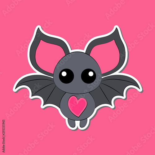 Happy Halloween! Funny cartoon little bat on pink background with shadow. Vector isolated illustration