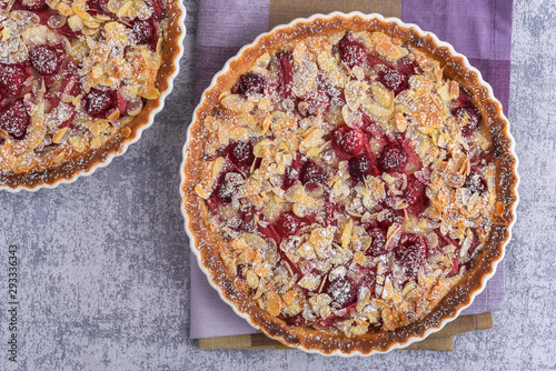 Rhubarb and Raspberry Tart with frangipane photo