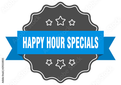 happy hour specials blue label. happy hour specials isolated seal. happy hour specials