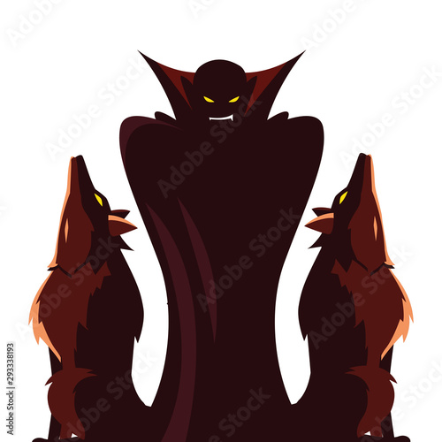 Halloween vampire and werewolf vector design icon