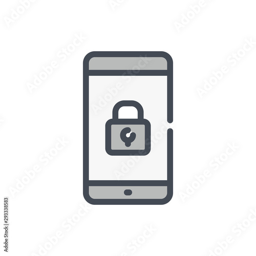 Smartphone data protection color line icon. Mobile phone with lock on the screen vector outline colorful sign.