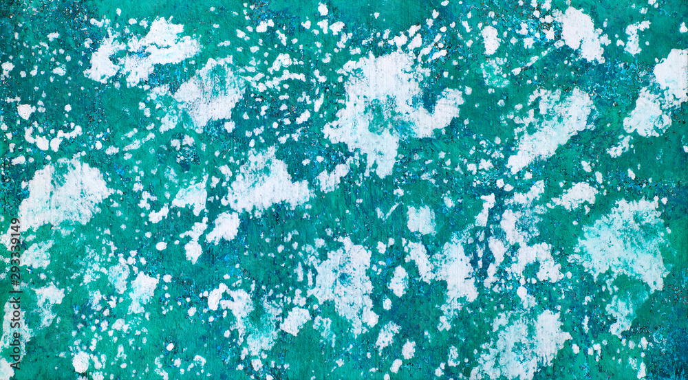 Obraz premium Textural background of turquoise color. Panorama in the form of a texture background with spots, specks. Background malachite color. Abstract wallpaper.