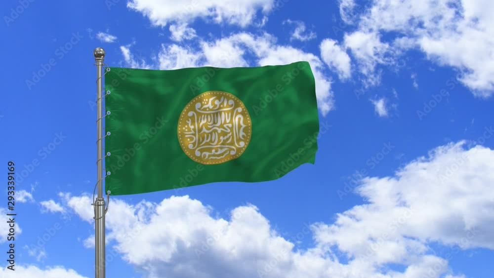 Rohingya Flag waving  in the wind, blue sky background
