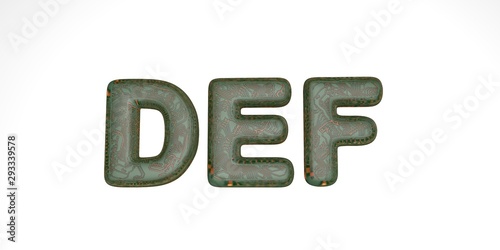 3D font from green hi-tech chips on a white background, technical font, the letters in it are def. isolate